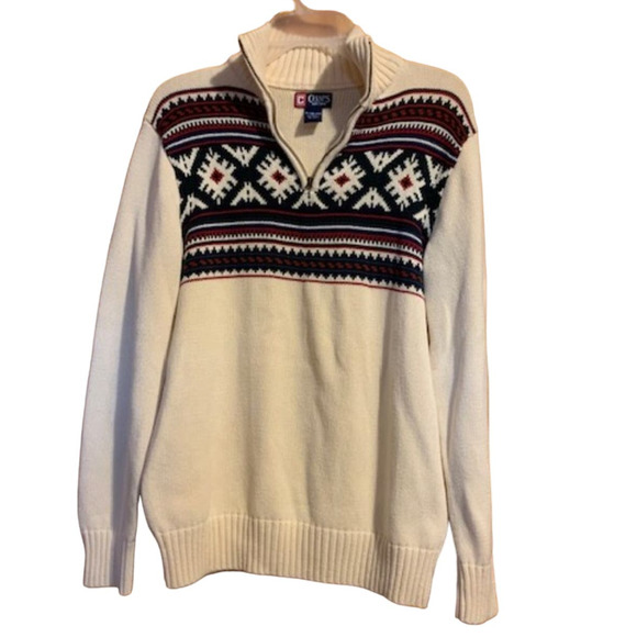 Chaps Cream Southwest Quarter Zip Sweater Mens Small Youth XL 18-20 - Picture 1 of 7